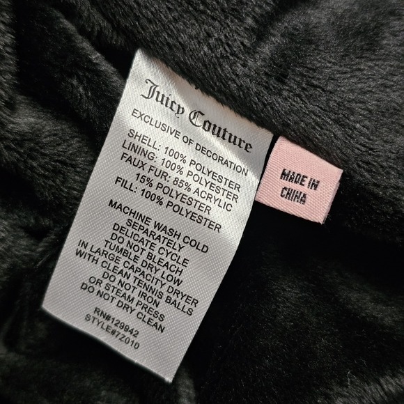 NWT Juicy Couture Kids Puffer Jacket Girls M 10/12 Shiny Black Faux Fur Hooded - Picture 8 of 8